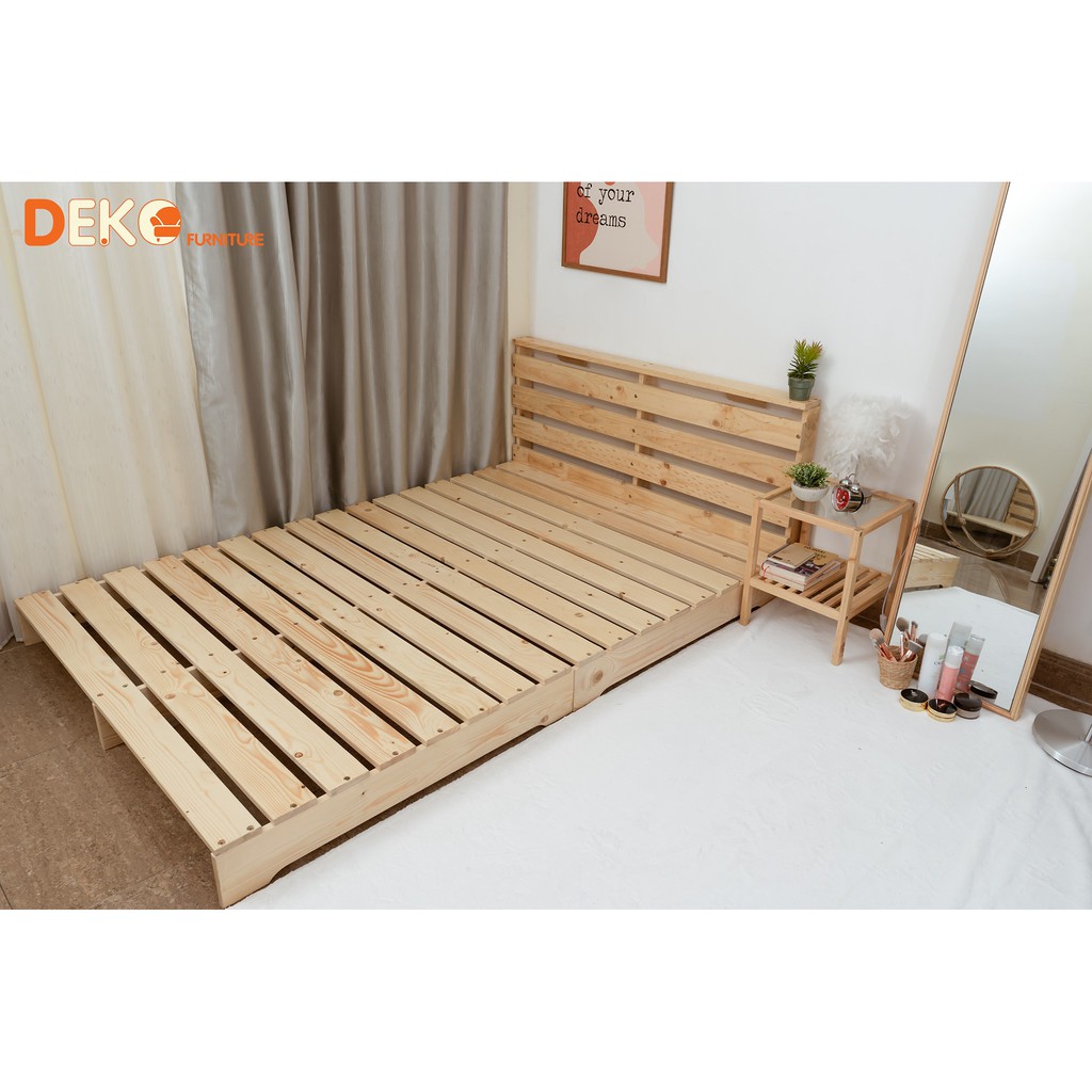 Giường ngủ pallet lắp ráp có đầu giường cao 16cm DEKO