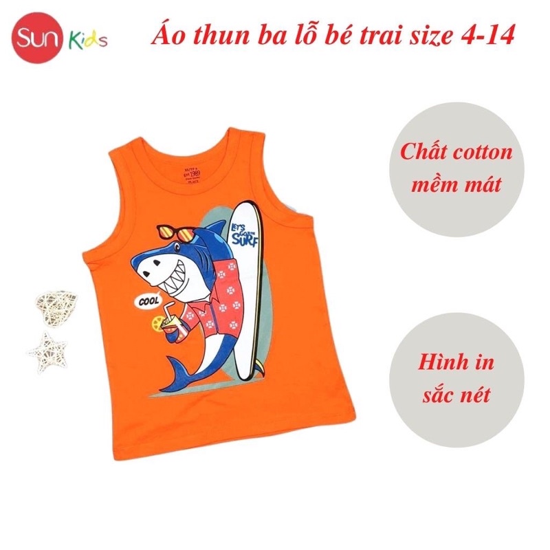 Áo thun bé trai, áo ba lỗ bé trai chất cotton, nhiều màu, Size 4 - 14 tuổi - SUNKIDS1