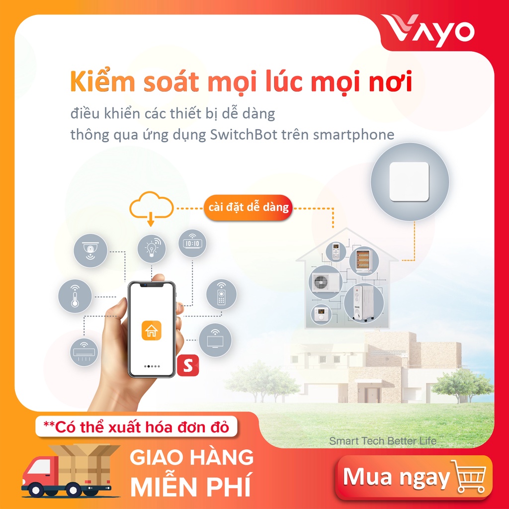 Bộ điều khiển trung tâm thông minh SwitchBot Hub Mini Điều khiển hồng ngoại điều hòa, TV, quạt... liên kết Googlehome