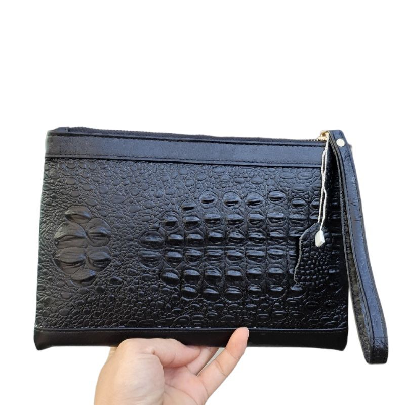 Ví cầm tay Clutch nam cao cấp da bò vân cá sấu màu Đen kích thước (24x17cm)