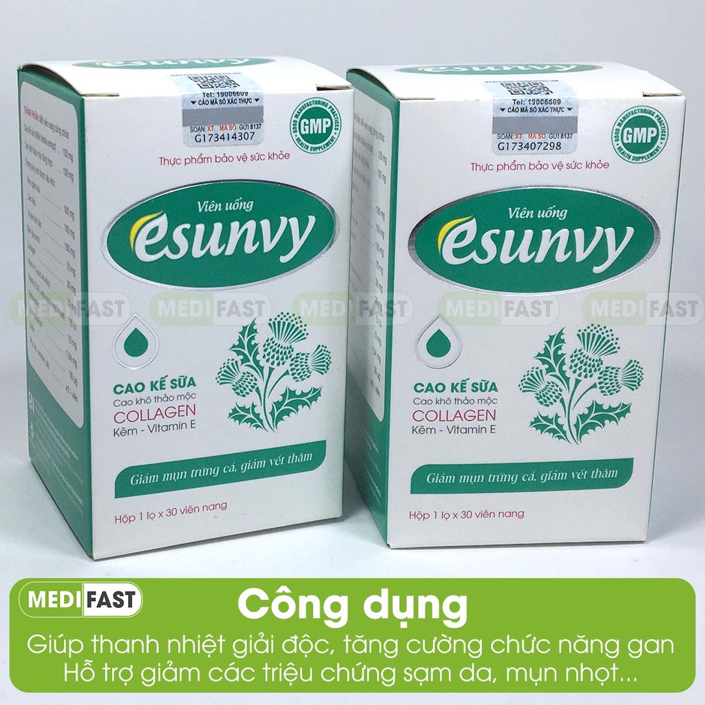 Viên uống Esunvy hỗ trợ giảm mụn trứng cá Hộp 30 viên từ thảo dược