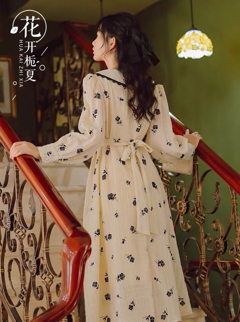 Đầm hoa tiểu thư cổ điển - Đầm thiết kế Quảng Châu cao cấp - Đầm vintage tiểu thư