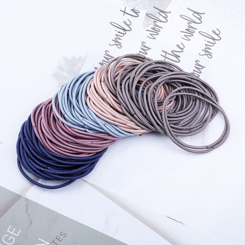 Set 50 Dây Buộc Tóc Nylon Co Giãn Nhiều Màu Sắc