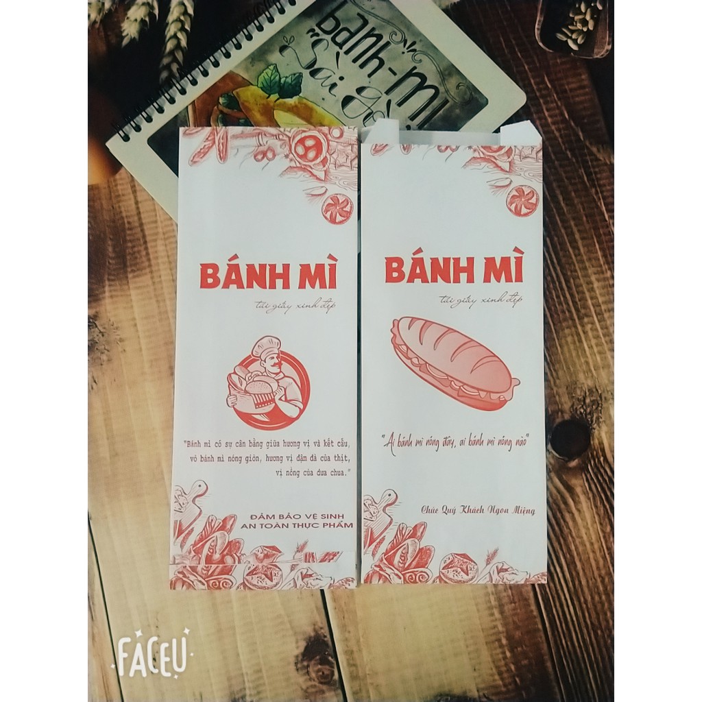 500 túi giấy ĐỰNG BÁNH MÌ TRUYỀN THỐNG Họa Tiết Đỏ (M.AN ĐỎ) / Giấy Thực Phẩm kraft