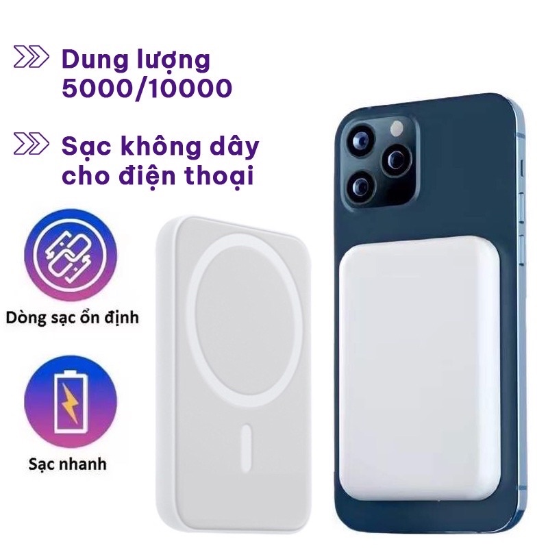 PVN44352 Sạc Dự Phòng Không Dây Sạc Nhanh Pin 5000mah Mini Nhỏ Gọn Cao Cấp Hỗ Trợ Cho Iphone/Android