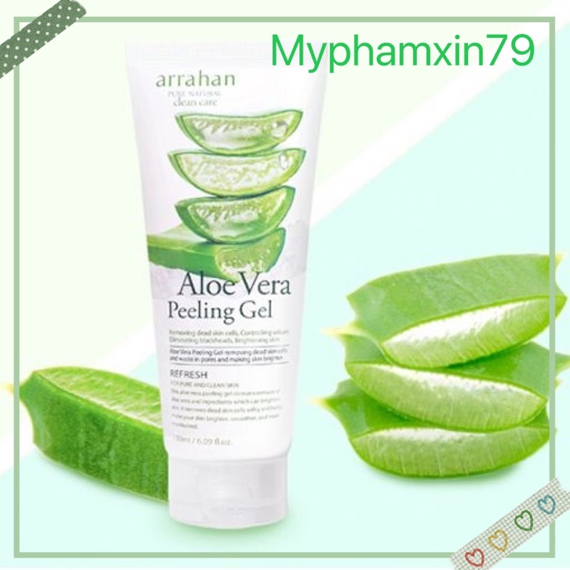 CHÍNH HÃNG -  Tẩy tế bào chết làm sạch và trắng sáng da chiết xuất từ lô hội Arrahan Aloe Vera Peeling Gel 180ml - Hàn Q