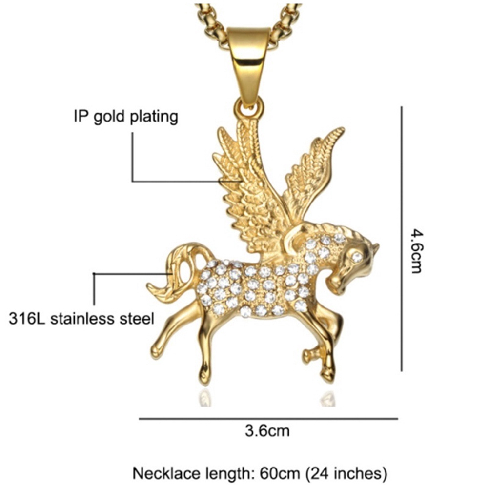 Busana Bertatahkan-Berlian Pegasus Liontin, Wanita Es Keluar Peri Pegasus Kalung Perhiasan