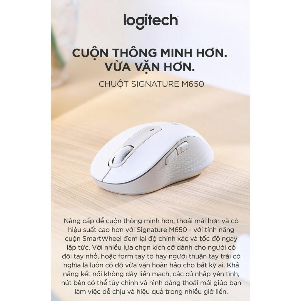 Chuột không dây bluetooth Logitech Signature M650 - SmartWheel, giảm ồn, tùy chỉnh các nút