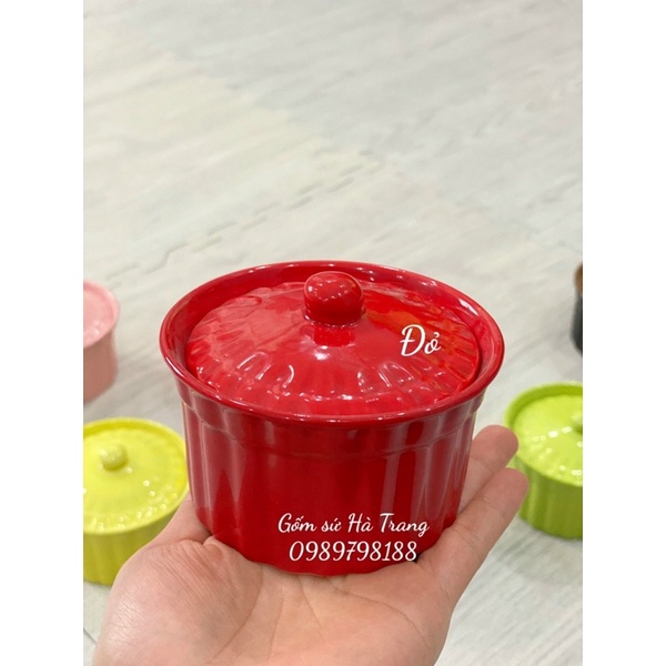 Hũ nắp chưng yến làm caramen bánh plan gốm sứ Bát Tràng cao cấp không chì sắc màu cuộc sống dung tích 220ml