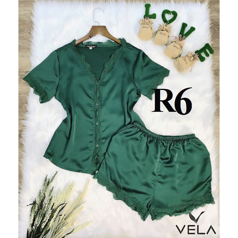 Bộ Đùi Mặc Nhà Lụa Satin Phối Ren Cổ Tim Cao Câp | BigBuy360 - bigbuy360.vn