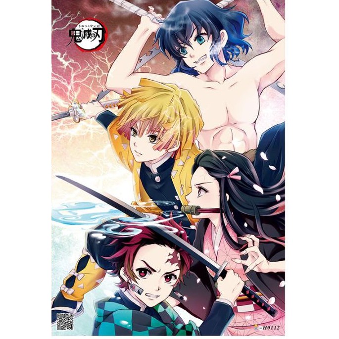 Set 8 tấm tranh poster to A3 Kimetsu no Yaiba anime áp phích siêu chất