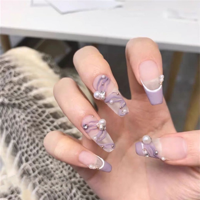 Bộ 24 móng tay giả Nail Nina trang trí Ballet tím mã Z-70【Tặng kèm dụng cụ lắp】