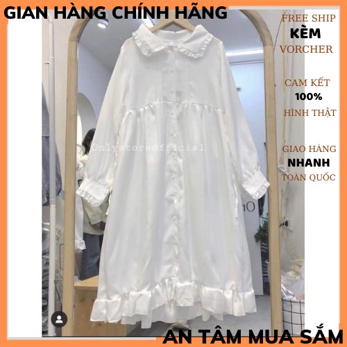 Đầm babydoll nữ, babydoll dáng dài đuôi cá khuy cài, đầm nữ xòe tay bồng, đầm trắng, đầm ulzzang, đầm dự tiệc, đầm suông