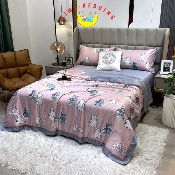 Bộ chăn gối lụa thái cao cấp nhập khẩu chính hãng 4 món – Chăn ga lụa– Timibedding