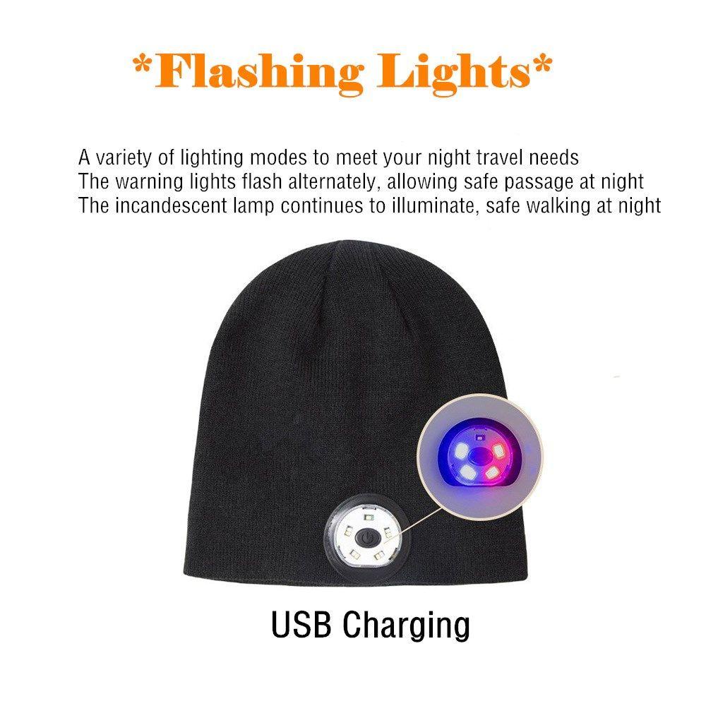Mũ Dệt Kim Không Vành Sạc USB Có Đèn LED Phát Sáng Trong Đêm Câu Cá