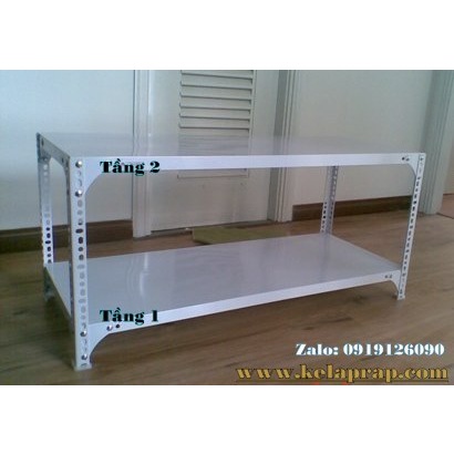 Kệ thép V lỗ-Mã số: V50.03 . Gồm 2 tầng mâm XÁM. Đầy đủ ốc - ke - đế lót - thép V3x3 dày 1.5ly