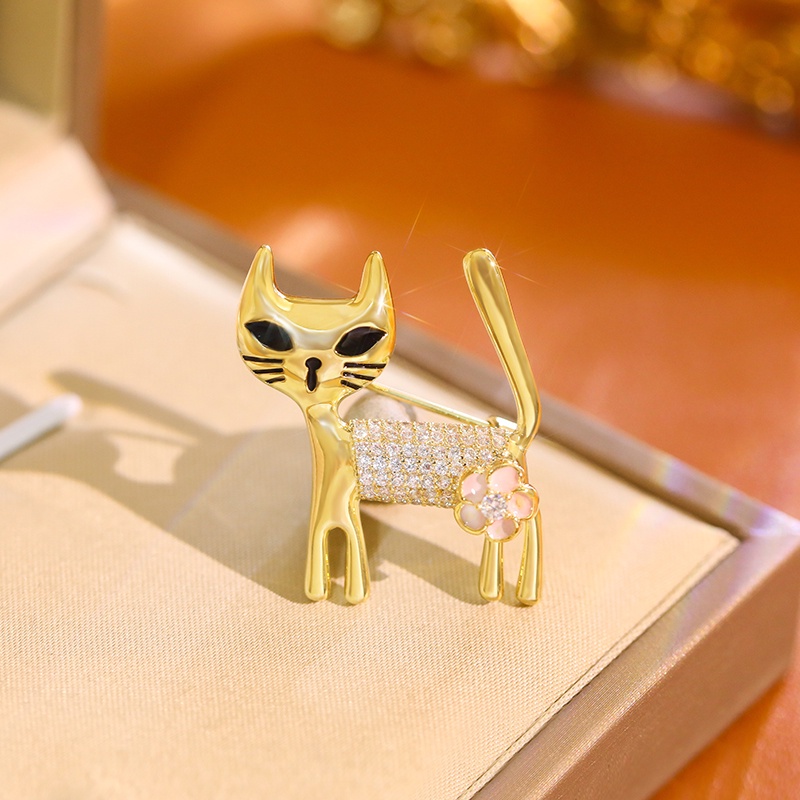 Ghim Cài Áo Hình Mèo Đính Đá Zircon Dễ Thương