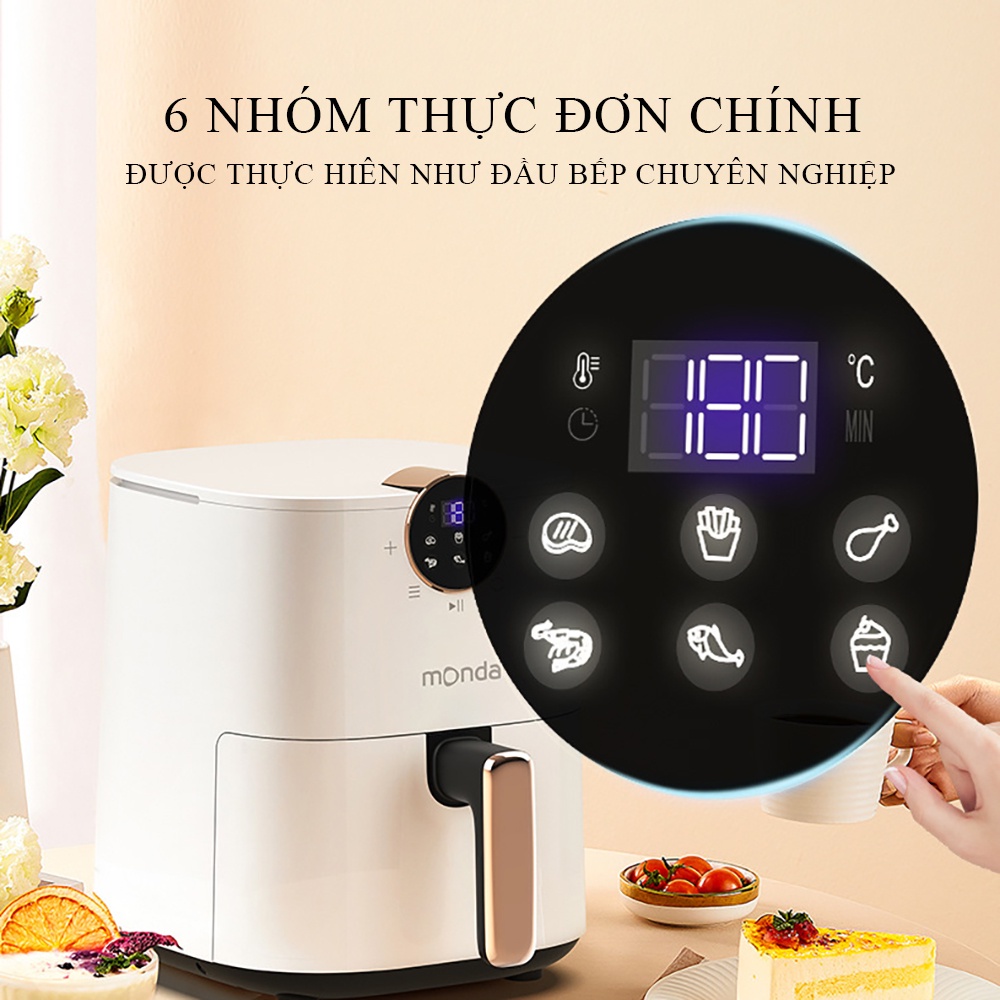 Nồi chiên không dầu MONDA dung tích 4.5L - Thép không gỉ - Hàng chính hãng - Bảo hành 24 tháng