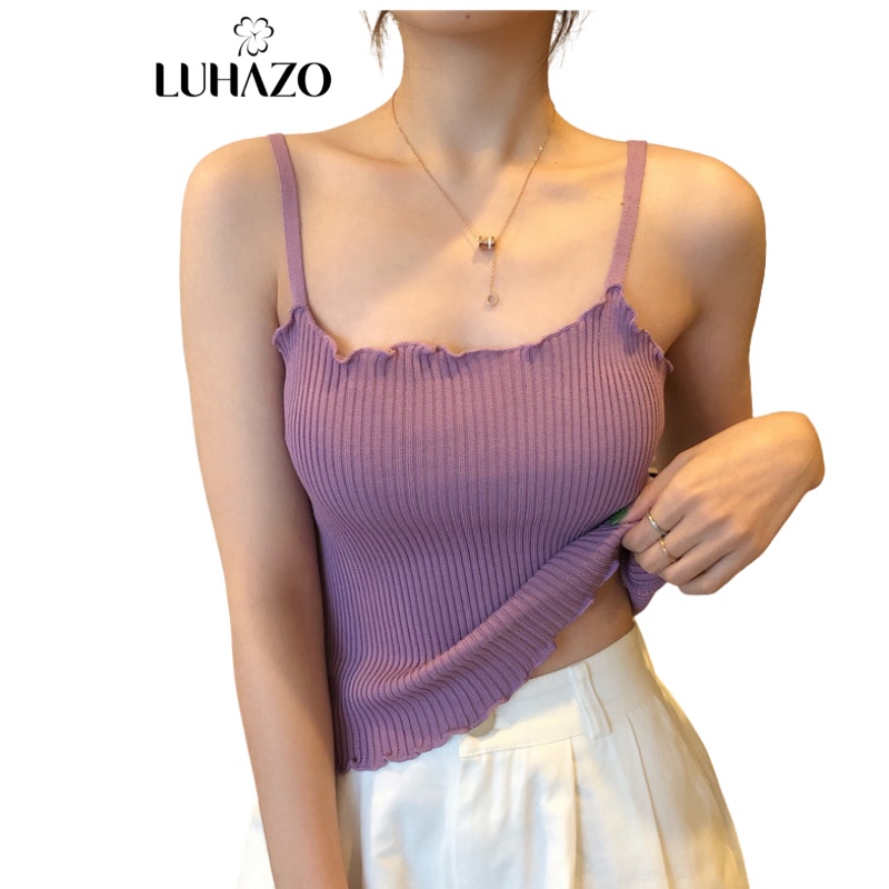 Áo 2 Dây LUHAZO len Croptop Sợi Bún Thun Gân Đẹp Ôm body chuẩn DK4T103