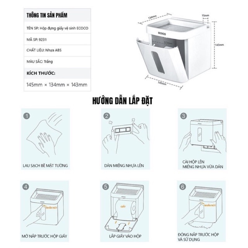 Hộp đựng giấy vệ sinh Ecoco dán tường siêu chắc