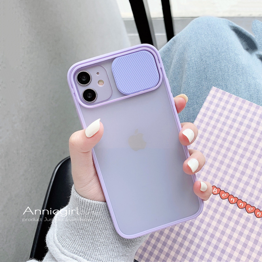 Ốp điện Thoại TPU Nhám Viền Màu Kẹo Có Thanh Trượt Bảo Vệ Camera Cho IPhone 12 11 Pro Max X Xs Max XR 8 7 Plus SE 2020