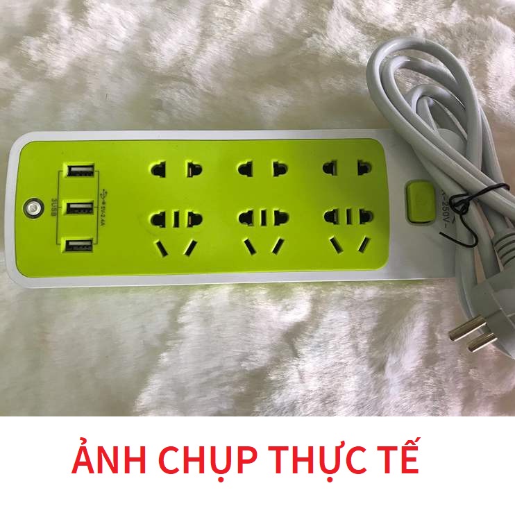 Ổ Cắm Điện Đa Năng Chống Giật, Ổ Điện Xanh 16 Lỗ, 6 Ổ Cắm - Có Lỗ Cắm Sạc USB