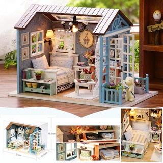 Mô hình nhà DIY Doll House American Retro Style Kèm Đèn LED Và Keo Dán