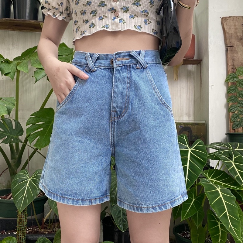 Quần Sọt Jean Nữ Lưng Cao Ống Rộng Có Dây Săn Chéo ULZZANG [MẪU MỚI] | BigBuy360 - bigbuy360.vn