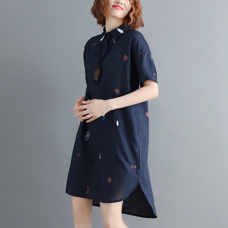 G170 Đầm big size dáng suông kiểu sơ mi thời trang