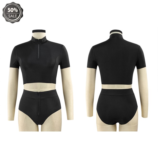 COD 2 Pcs/set Women Swimming Suit Solid Color Split Swimsuit Short-sleeve Top+ Shorts | BigBuy360 - bigbuy360.vn