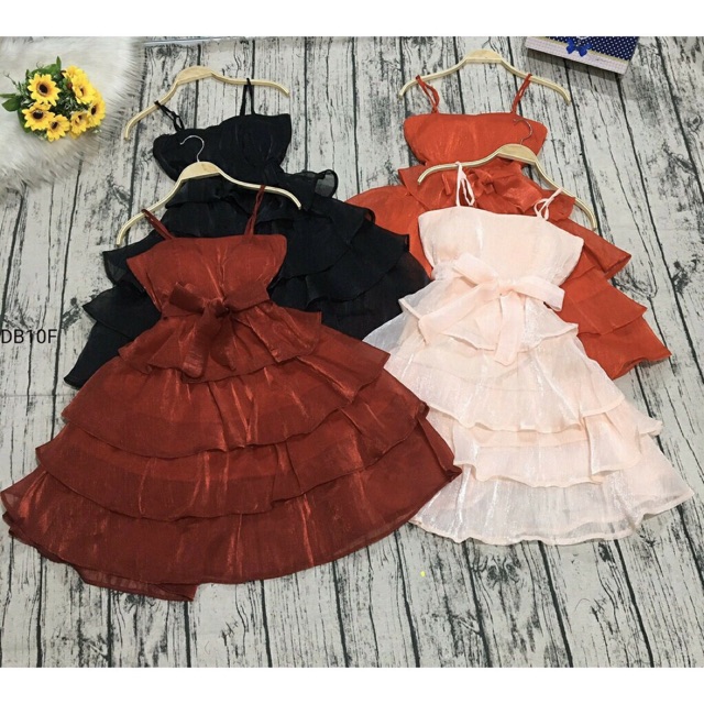 Đầm xoè 2 dây cúp ngực cột nơ eo