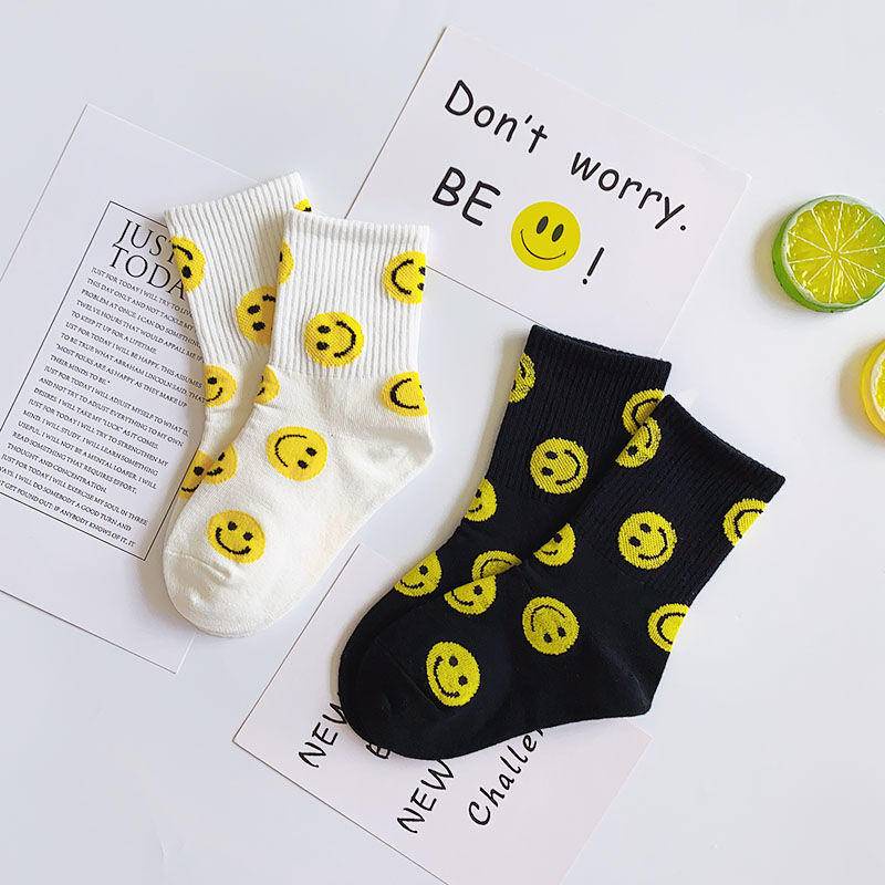 Vớ Cotton Trơn Thoáng Khí Thoải Mái In Hình Mặt Cười Phong Cách Hàn Quốc Dễ Phối Đồ Thời Trang Xuân Thu Cho Bé Trai Và Gái 1-15 Tuổi Mi
