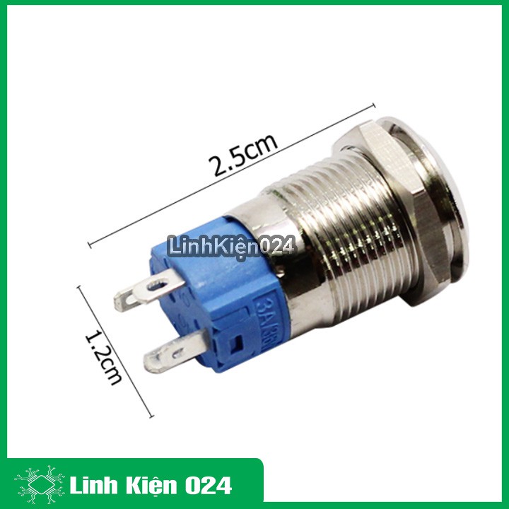 [NW] Nút Nhấn Đề Sắt Chống Nước Có Đèn Báo 12VDC-12mm Nhấn Giữ