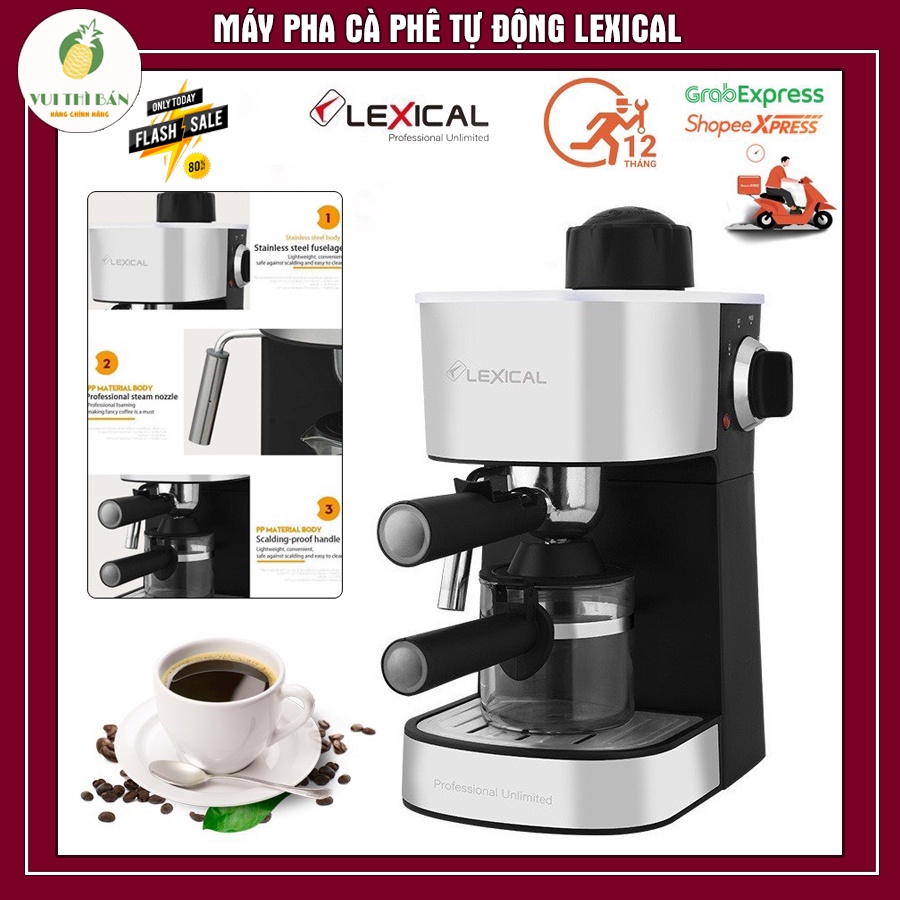 Máy pha cà phê LEXICAL automatic LEM-0601, máy pha cà phê tự động, công suất 800W - Bảo hành 1 năm