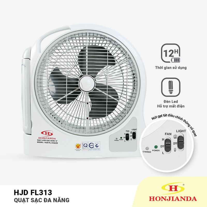 Quạt tích điện honjianda ĐÈN LED HJD -FL203 2 bình ắc quy BÓNG LES