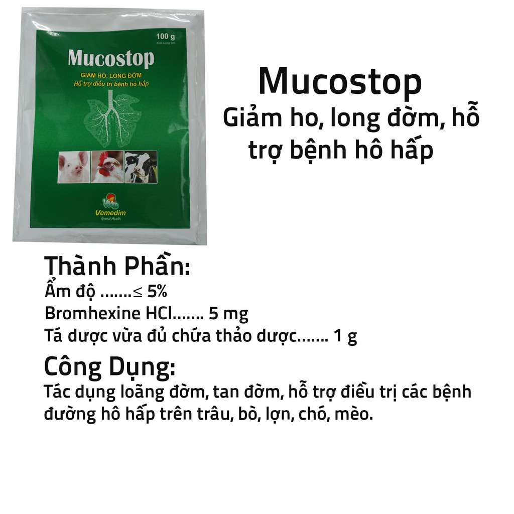 Vemedim Mucostop Dùng cho giảm ho, long đờm và hô hấp (gói 100g)