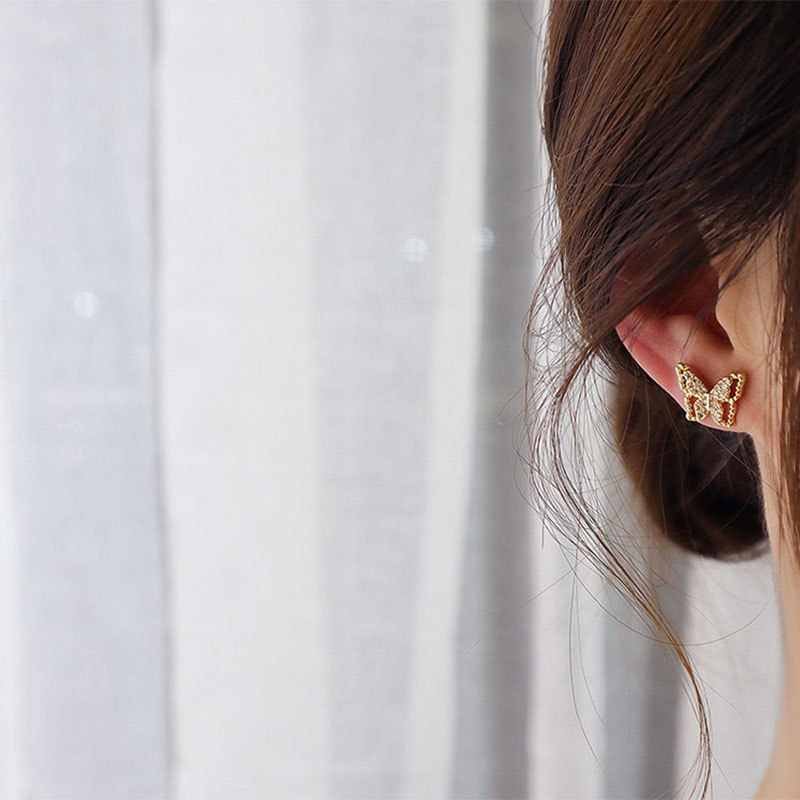 Hoa tai bạc 925 hình bướm đính kim cương giả thanh lịch sành điệu