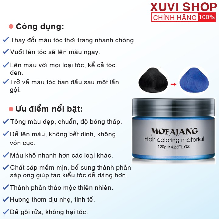 Sáp Vuốt Nhuộm Tóc Màu Xanh Dương Cao Cấp MOFAJANG Nhật Bản 120g Chính Hãng Đổi Màu Tạm Thời - XUVI SHOP