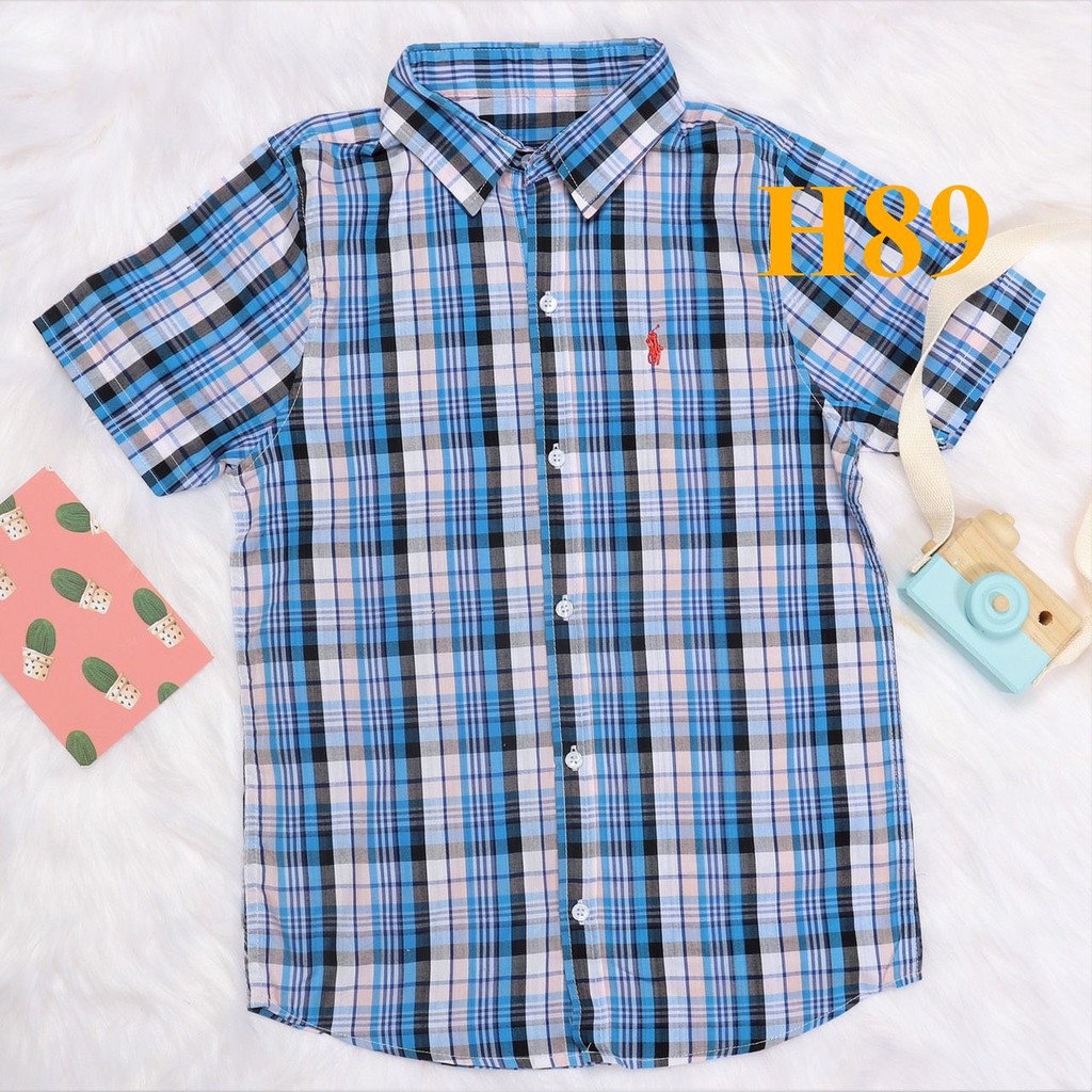 * Mã H89: Sơ mi ca ro Polo bé trai, vải kate xuất dư