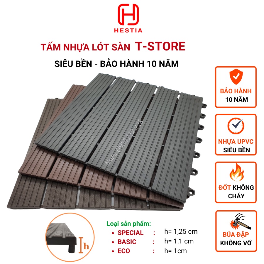 Vỉ Nhựa Lót Sàn Giả Gỗ T- Basic- Chuyên dụng cho Ban Công, Nhà Tắm, Bể Bơi, Sân Vườn, Chống Nước.