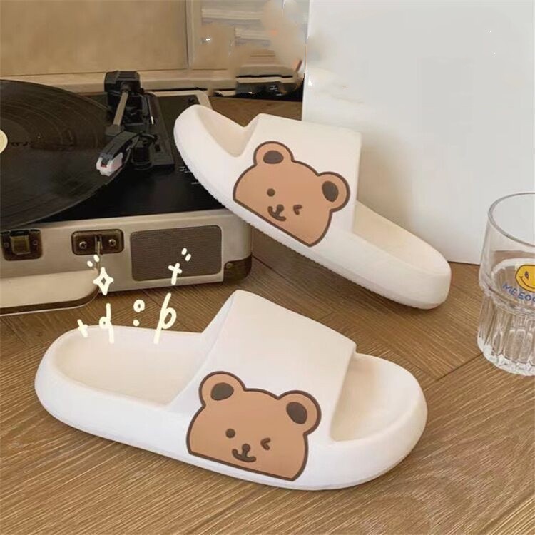 Dép Sandal Đế Dày Mềm Mại Chống Trượt In Hình Gấu Hoạt Hình Phong Cách Hàn Quốc Cho Cặp Đôi