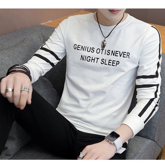 Áo Thun Nam Dài Tay Cổ Tròn In Chữ AT03 (Trắng,Kem,Nâu) | BigBuy360 - bigbuy360.vn