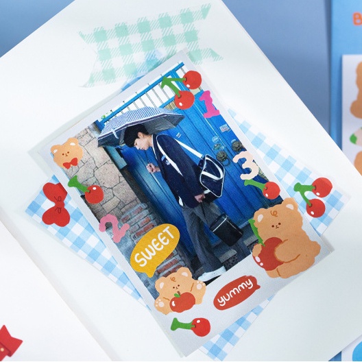 PeachSet 2 Một miếng dán gấu nhỏ dễ thương Dùng để trang trí tập ảnh nhật ký