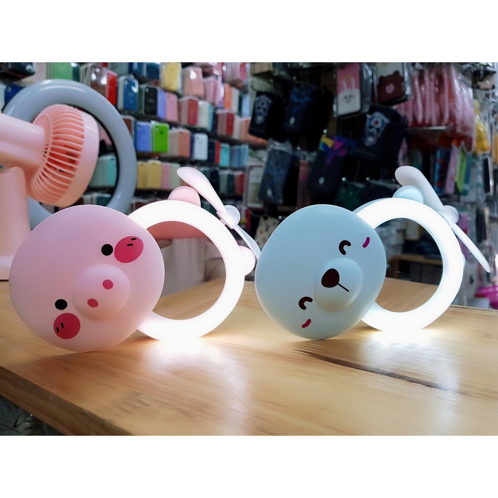Quạt mini tích điện cầm tay kèm gương + kèm đèn No007 (kèm sạc) | BigBuy360 - bigbuy360.vn