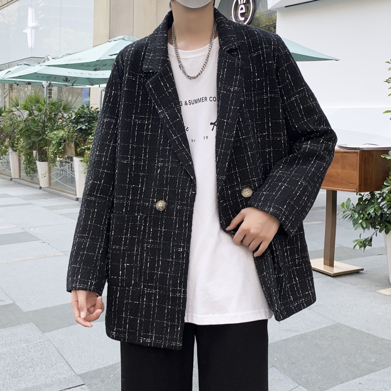 Áo blazer nam form rộng hàn quốc kẻ sọc 2 màu trắng và đen hàng độc đẹp