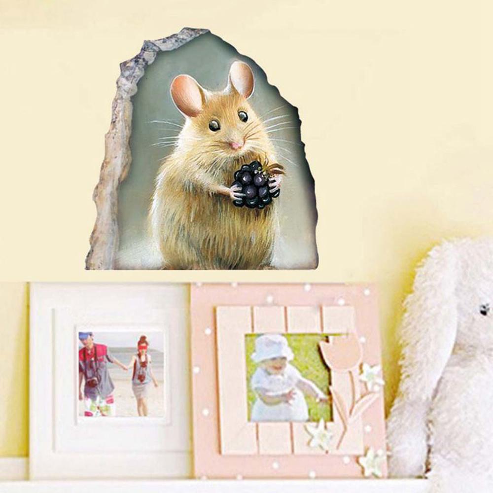 Miếng Dán Tường Trang Trí Hình Lỗ Chuột 3D Nghệ Thuật