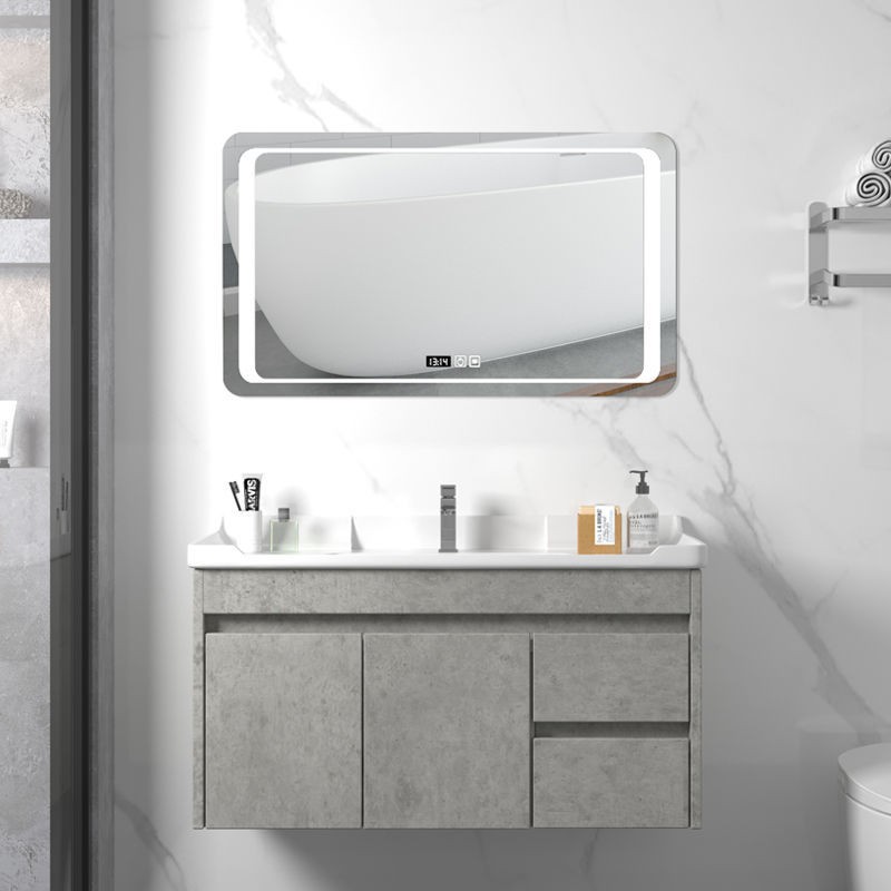 Ván xi măng màu xám nhiều lớp gỗ chắc chắn không sơn phòng tắm chậu rửa bằng sứ tủ kết hợp bàn trang điểm gương th | BigBuy360 - bigbuy360.vn