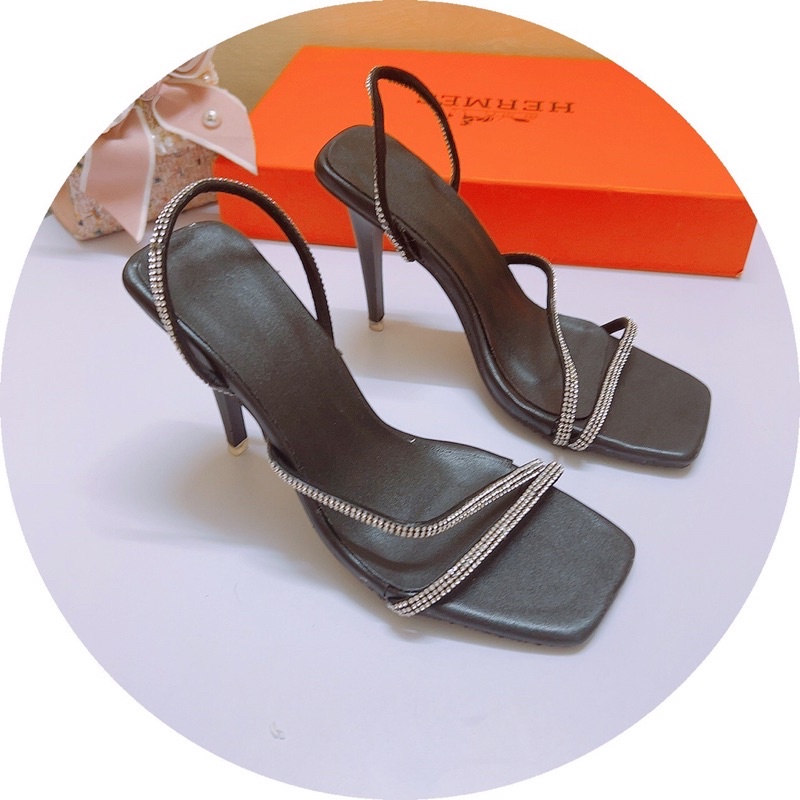 Giày sandal quai mảnh đá kép gót nhọn 9p siêu chảnh-Hàng có săn