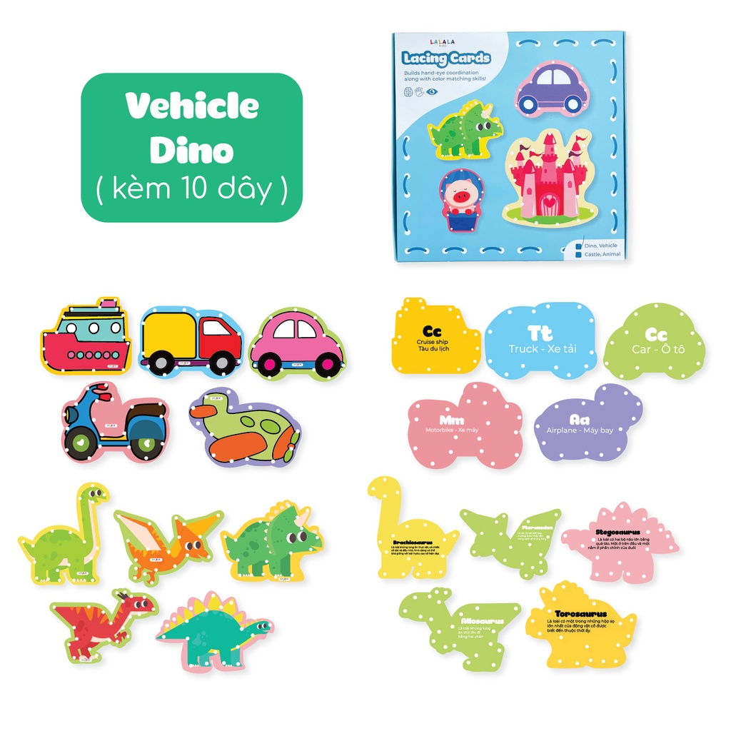 Đồ chơi tư duy xỏ dây phát triển vận động tinh Lacing Cards Lalala Baby nhiều chủ đề