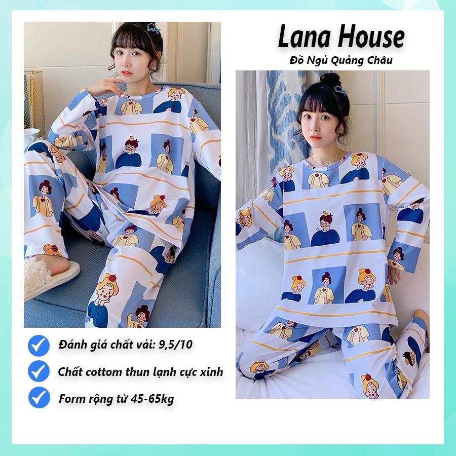 Đồ ngủ nữ mặc nhà dễ thương tay dài quần dài họa tiết hoạt hình chất cotton thun lạnh cao cấp TDD01A